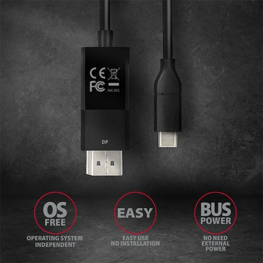 Axagon Video Cable USB-C male - DisplayPort Μαύρο 1.8m RVC-DPC