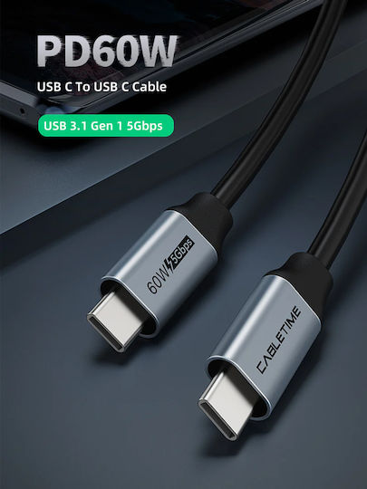 Cabletime USB 2.0 Cable USB-C Male - USB-C 60W PD Black 1m