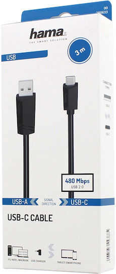 HAMA Cablu USB 2.0 USB-C Masculin - USB-A Negru 3m 00200633