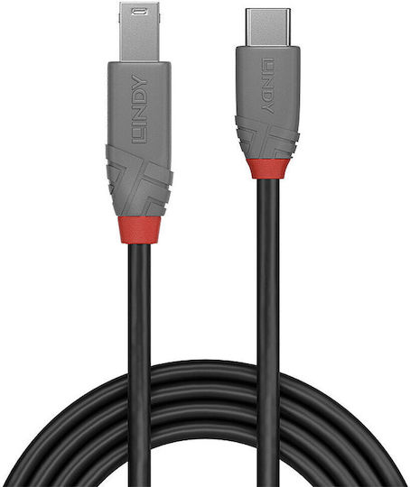Lindy Редовна USB 3.2 Кабел USB-C мъжки - USB-B мъжки Черен 1м (36666)