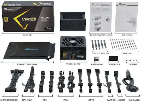 Seasonic Vertex GX 750W Black Computer Power Supply Full Modular 80 Plus Gold