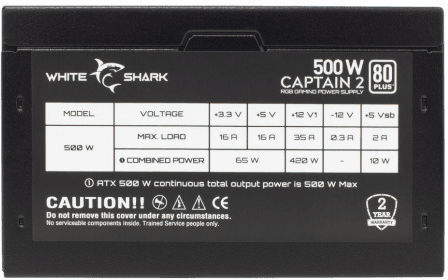 White Shark 500W Black Computer Power Supply Full Wired (GPSU-W500F)