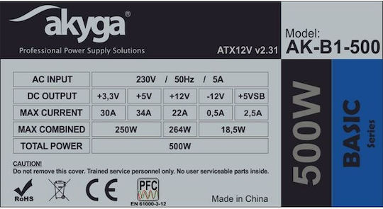 Akyga AK-B1-500 500W Gray Computer Power Supply Full Wired