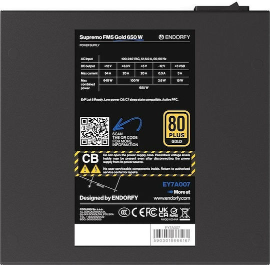 Endorfy Supremo FM5 650W Black Computer Power Supply Full Modular 80 Plus Gold