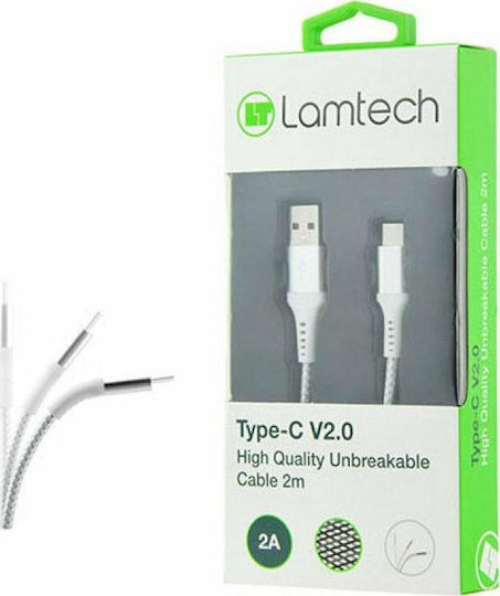 Lamtech USB 2.0 Cable USB-C male - USB-A 18W Λευκό 2m LAM450299