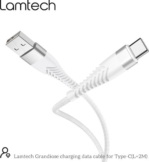 Lamtech USB 2.0 Cable USB-C male - USB-A 18W Λευκό 2m LAM450299