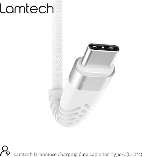 Lamtech USB 2.0 Cable USB-C male - USB-A 18W Λευκό 2m LAM450299