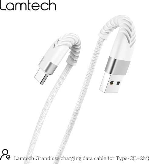 Lamtech USB 2.0 Cable USB-C male - USB-A 18W Λευκό 2m LAM450299