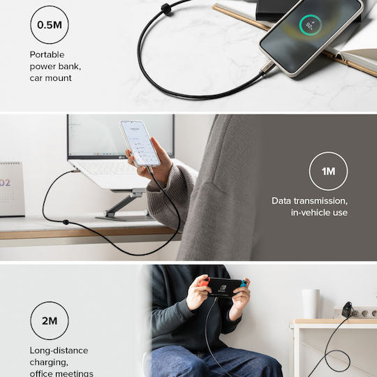 Ringke USB 2.0 Cable USB-C male - USB-C 60W PD Μαύρο 0.5m
