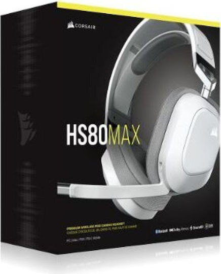 Corsair HS80 Max RGB Wireless Over Ear Gaming Headset with Bluetooth USB Connectivity White for PC