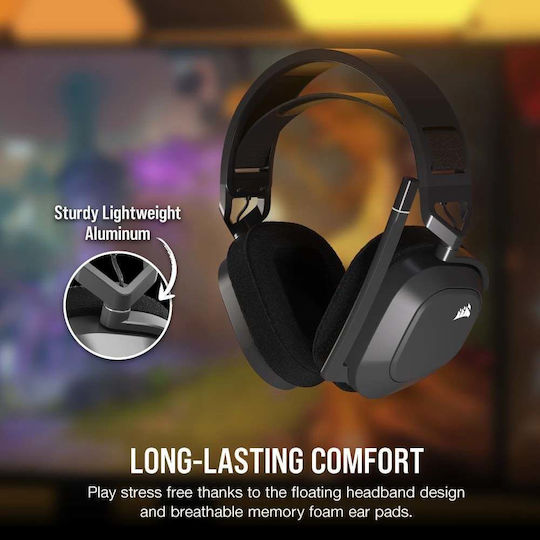 Corsair HS80 Max RGB Wireless Over Ear Gaming Headset with Bluetooth / USB Connection Gray for PC