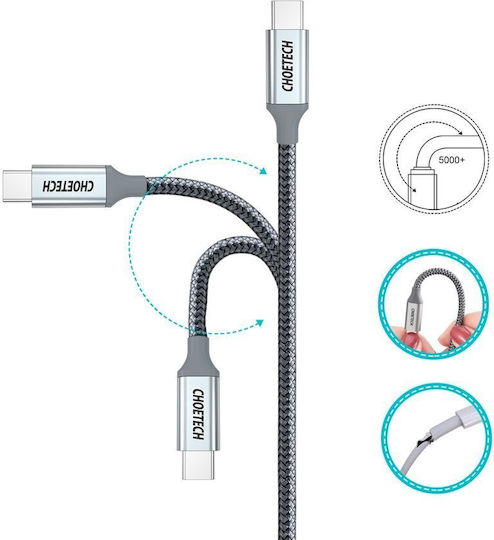 Choetech USB 2.0 Cable USB-C male - USB-C 100W Ασημί 1.8m