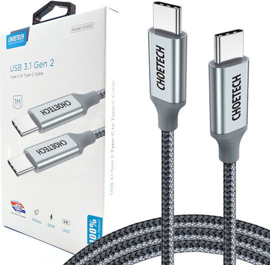Choetech USB 2.0 Cable USB-C male - USB-C 100W Ασημί 1.8m