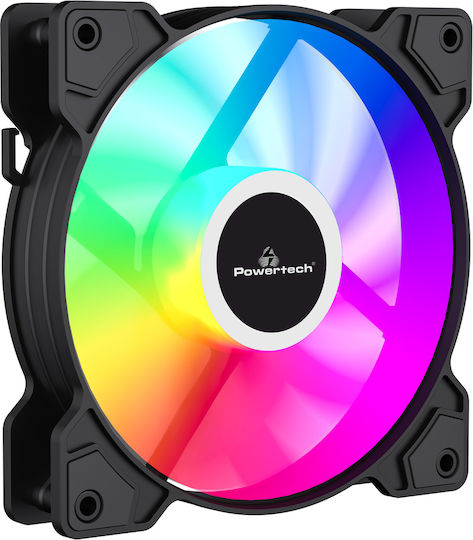 Powertech PT-1170 Ventilator Carcasă 120mm (1200rpm / 38.25cfm) cu Iluminare RGB și Conexiune 3-Pin / 4-Pin Molex