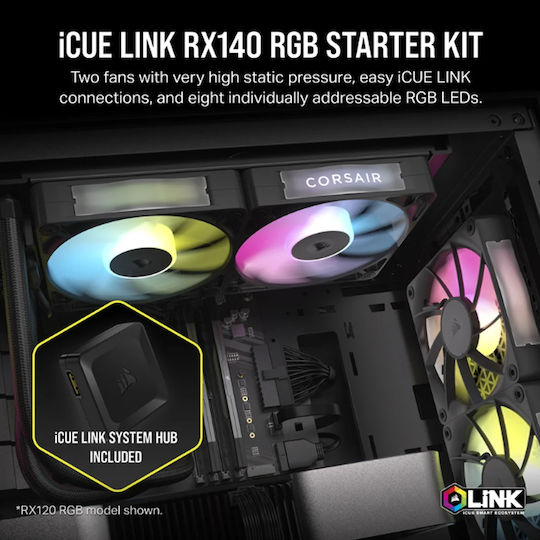 Corsair iCue Link RX140 Case Fan 1700rpm 95.7cfm with RGB Lighting and 4-Pin PWM Connection 2pcs