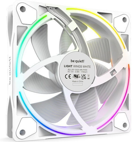 Be Quiet Light Wings High Speed Case Fan 140mm (1500rpm / 95.14cfm) with ARGB Lighting and 4-Pin PWM Connection 3pcs White