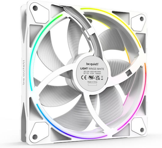 Be Quiet Light Wings High Speed Case Fan 140mm (1500rpm / 95.14cfm) with ARGB Lighting and 4-Pin PWM Connection 3pcs White