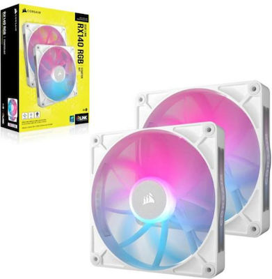 Corsair iCUE LINK RX140 Case Fan with RGB Lighting and Connection 4-Pin PWM 2pcs White