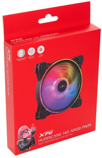 Adata Hurricane Вентилатор За Кутия 140мм (2000об/мин / 61.5cfm) С ARGB Осветление И Свързване 4-изводна ШИМ Бял