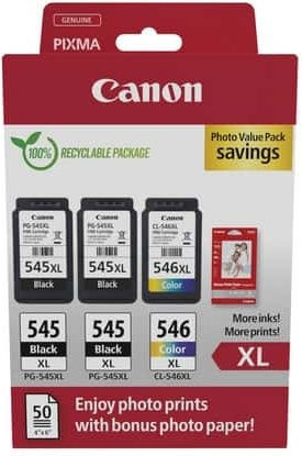Canon PG-545 XL x2 / CL-546 XL Multi Pack Γνήσιο Photo Value Pack με 3 Μελάνια Εκτυπωτή InkJet Photo Μαύρο / Πολλαπλό (Color) (8286B013)