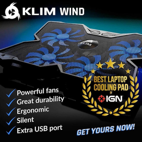 Klim Cooling Pad για Laptop έως 16" με 4 Ανεμιστήρες και Φωτισμό Μπλε (1000-41820012)