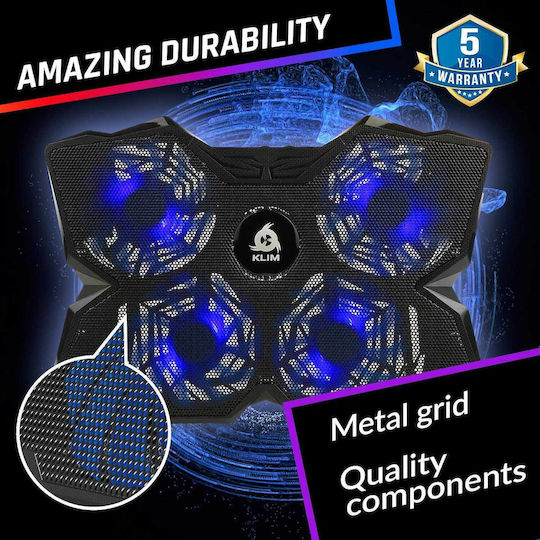 Klim Cooling Pad για Laptop έως 16" με 4 Ανεμιστήρες και Φωτισμό Μπλε (1000-41820012)