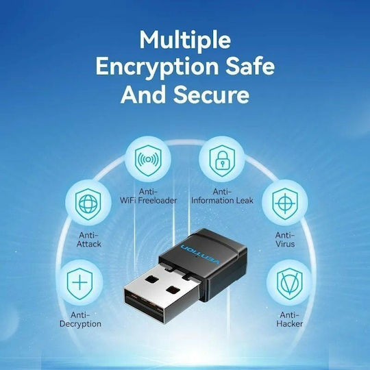 Vention KDSB0 Αντάπτορας Δικτύου USB με Ασύρματη Σύνδεση Wi-Fi 433Mbps