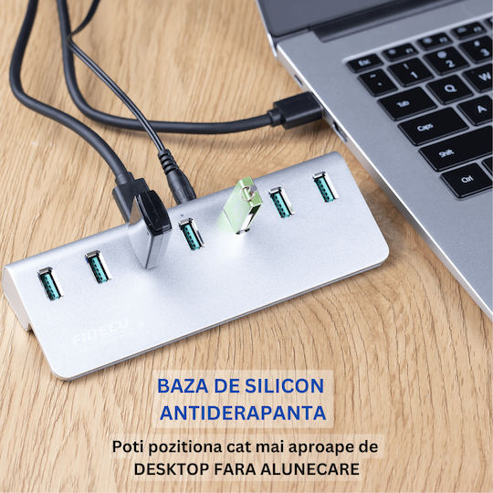 Fideco Hub 7 Θυρών USB 3.0 με σύνδεση USB-A Γκρι