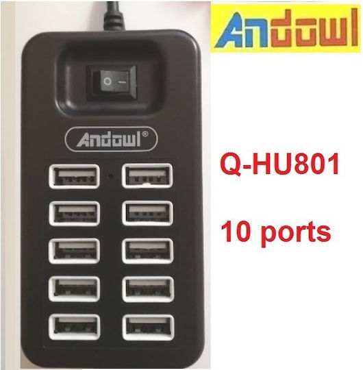 Andowl Q-HU801 USB Хъб с 10 USB 2.0 Порта и USB-A Връзка