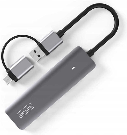 Zenwire Hub 3 Θυρών USB 3.0 με σύνδεση USB-A / USB-C Γκρι