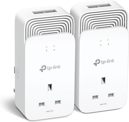 TP-LINK PG2400P KIT v1 Powerline Dublu pentru Conexiune prin Cablu cu Prin trecere Prize și 2 Porturi Gigabit Ethernet