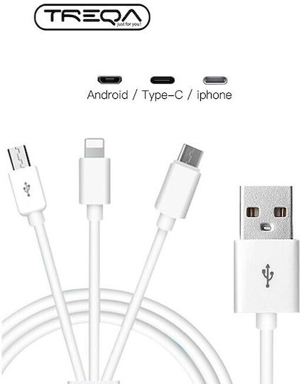 Treqa USB to Type-C / micro USB / Lightning Cable 3.1A Μαύρο 1.2m (CA-869)