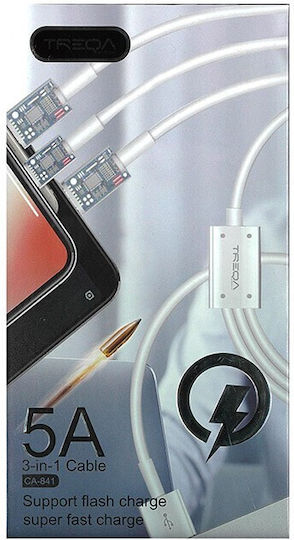 Treqa USB to Type-C / micro USB / Lightning Cable 3.1A Μαύρο 1.2m (CA-869)