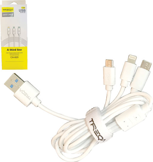 Treqa CA-820 Редовна USB към Lightning Кабел 2.1Спецификация Бял 1.2м (CA-820)