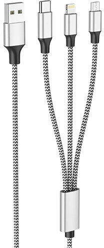 Lamtech Braided USB to micro USB / Lightning / Type-C Cable 2A Γκρι 1m (LAM450329)