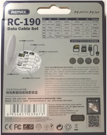 Remax Regular USB to Lightning / Type-C / micro USB Cable 3A Μπλε 0.25m