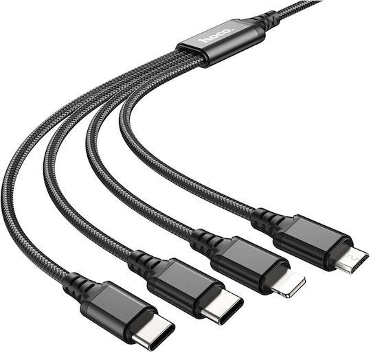 Hoco Braided USB to Lightning / Type-C / micro USB Cable 2A Μαύρο 1m