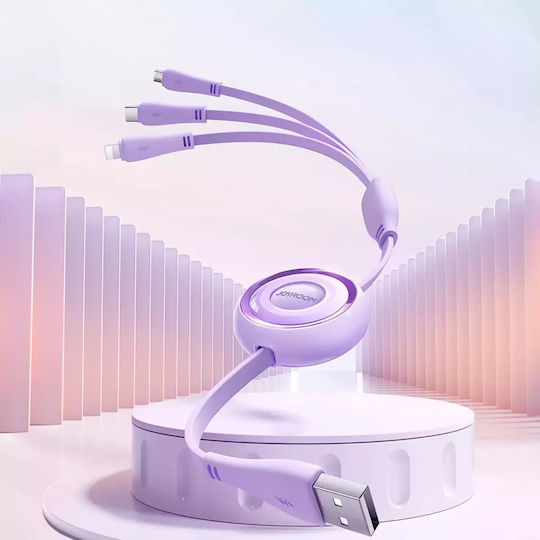 Joyroom S-A40 Подвижен USB към Lightning / Type-C / micro USB Кабел 3.5Спецификация Лилав 1м (S-A40)