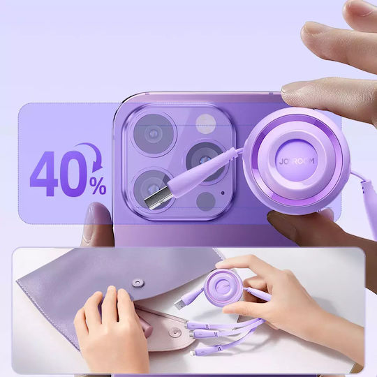 Joyroom S-A40 Подвижен USB към Lightning / Type-C / micro USB Кабел 3.5Спецификация Лилав 1м (S-A40)