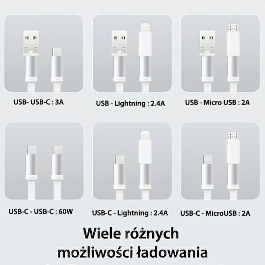 Usams US-SJ650 Ausziehbar / Tasche USB zu Typ-C,TC-TC / Blitzschlag / Micro-USB Kabel 3A Lila 1m (SJ650USB03)