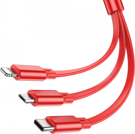 Hoco Retractable USB to Lightning / Type-C / micro USB Cable 2A Μαύρο 1m