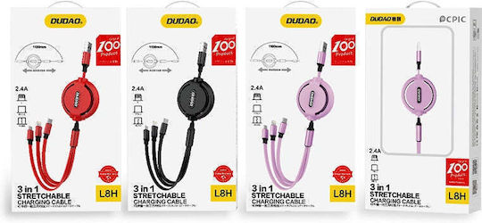 Dudao L8H Ausziehbar USB zu Blitzschlag / Typ-C,TC-TC / Micro-USB Kabel Schwarz 1.1m
