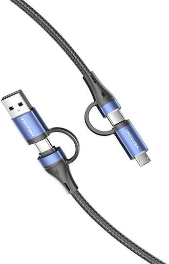 Vention Плетена USB към Type-C / micro USB Кабел 3Спецификация Черен 1м (CTLLH)