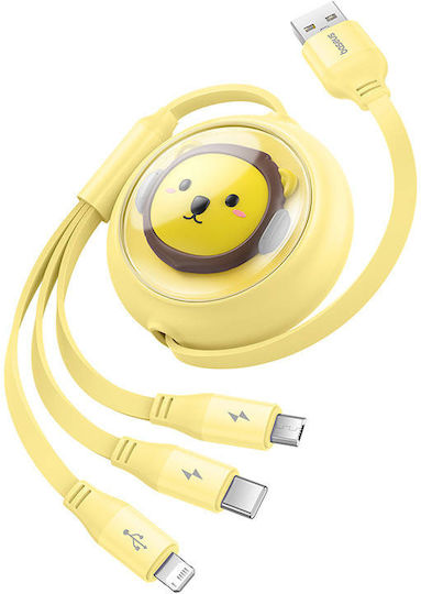 Baseus Retractable USB to Type-C Cable 3.5A Κίτρινο 1.1m