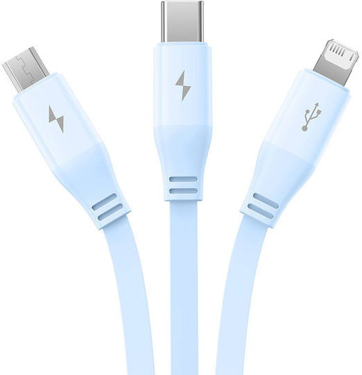 Baseus Flat / Retractable USB to Lightning / Type-C / micro USB Cable 3.5A Μπλε 1.1m