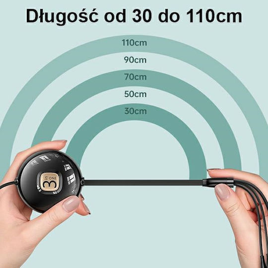 Usams US-SJ508 Ausziehbar USB zu Blitzschlag / Typ-C,TC-TC / Micro-USB Kabel Grün 1m (SJ508USB03)