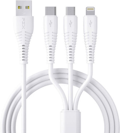 PZX V137 Regular USB to Lightning / Type-C / micro USB Cable 3.1A Λευκό 1.2m (V137WH)