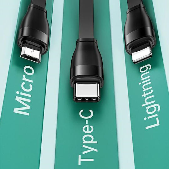 Usams US-SJ508 Ausziehbar USB zu Blitzschlag / Typ-C,TC-TC / Micro-USB Kabel Blau 1m (SJ508USB02)