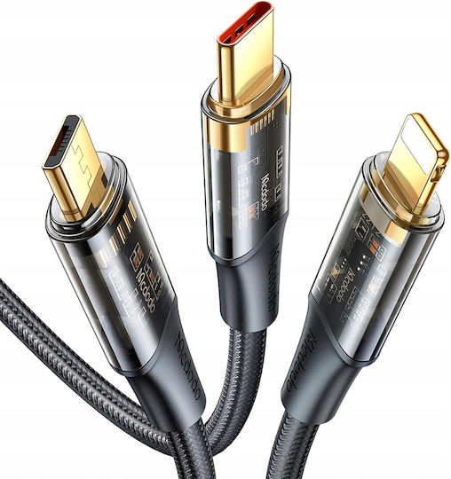 Mcdodo Braided Cablu USB la Type-C / Lightning / micro USB cu mai multe porturi 6A Negru 1.2m (CA-3330)