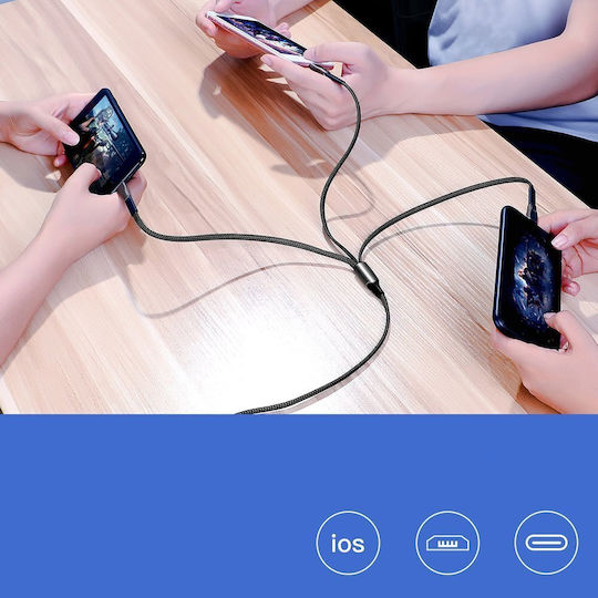 Joyroom S-1335K4 Braided Cablu USB la Lightning / Type-C cu mai multe porturi 3.5A Roșu 1.3m